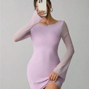 SHEIN Lavender Backless Long-Sleeve Dress
